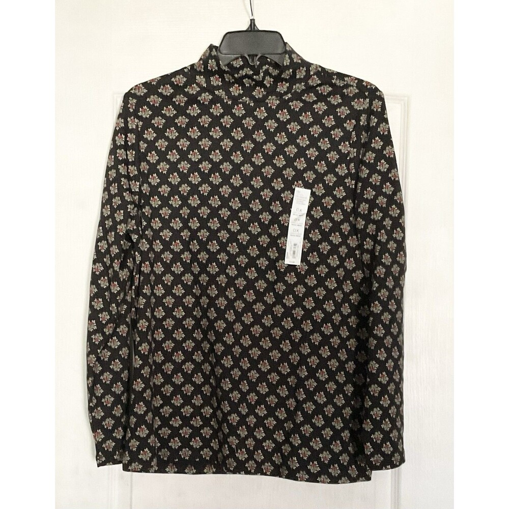 Croft & Barrow Women's Essential Long-Sleeve Mockneck Top Size 0X, Black NWT